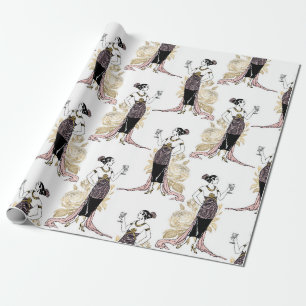 Roos Gold en Blush Pink Art Deco Cadeaupapier