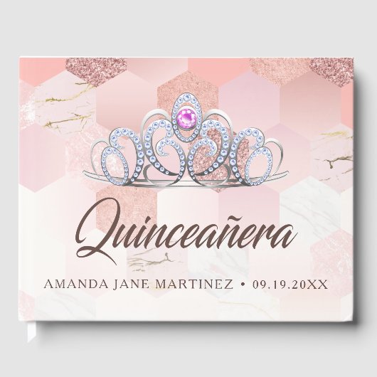 Roos Gold en Blush Pink Quinceañera Gastenboek (Voorkant)