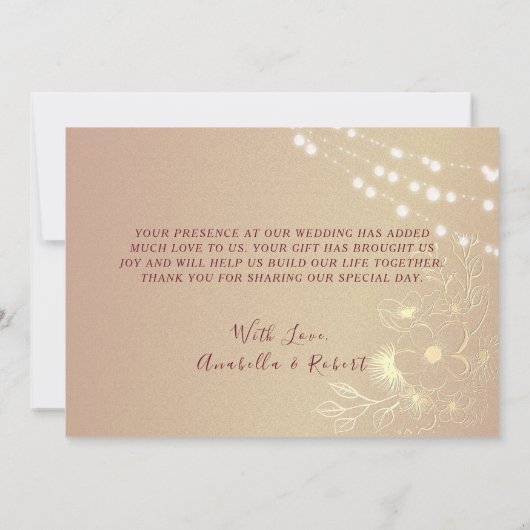 Roos Gold en Bourgondische bruiloft Bedankkaart (Achterkant)