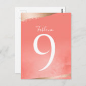 Roos Gold en Coral Waterverf Wedding Table Kaart (Voorkant / Achterkant)