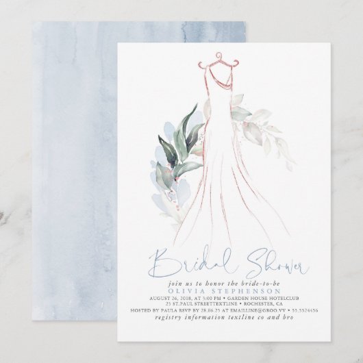 Roos Gold en Dusty Blue Greenery Vrijgezellenfeest Kaart (Voorkant / Achterkant)