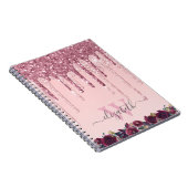 Roos Gold en Glitter Drips Monogramed Notitieboek (Rechterzijde)