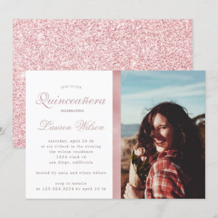 Roos Gold en glitter Quinceanera Fotouitnodiging Kaart