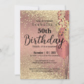 Roos Gold en Gold Glitter Birthday Invitation Kaart (Voorkant)