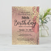 Roos Gold en Gold Glitter Birthday Invitation Kaart (Staand voorkant)
