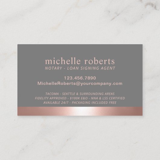 Roos Gold en grijs voor de ondertekening van een l Visitekaartje (Achterkant)