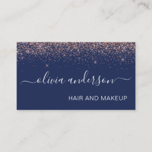 Roos Gold en Navy Blue Glitter Hair Makeup Salon Visitekaartje