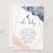 Roos Gold en Navy Blue Waterverf Baby shower Kaart (Voorkant)