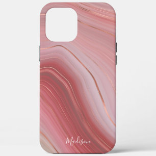 Roos Gold- en roze Agate Patroon met naam iPhone 12 Pro Max Hoesje