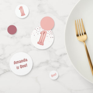 Roos Gold en roze ballon nummer 1e verjaardag Confetti