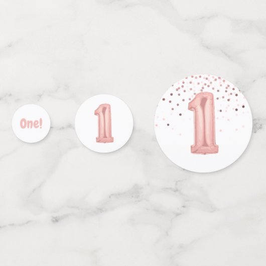Roos Gold en roze ballon nummer 1e verjaardag Confetti (Voorkanten)