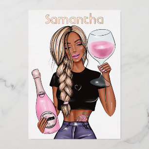 Roos Gold en Roze Champagne Birthday Party Folie Uitnodiging