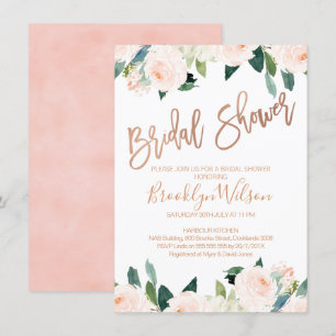 Roos Gold en roze Floral Bridal Shower Kaart