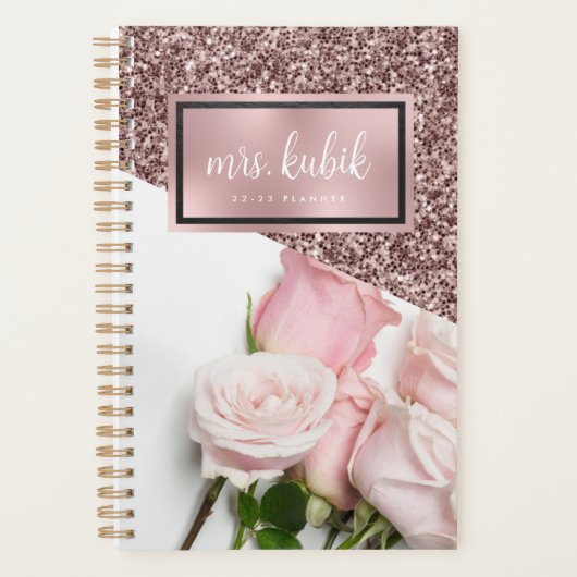 Roos Gold en Roze Flowers Teacher Planner (Voorkant)