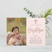 Roos Gold en roze fotomeisje uitnodiging tot het i (Staand voorkant)