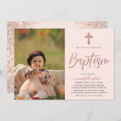 Roos Gold en roze fotomeisje uitnodiging tot het i (Voorkant / Achterkant)