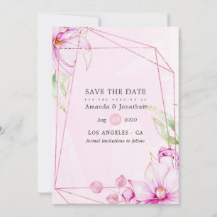 Roos Gold en roze Magnolia Geometric Wedding Save The Date