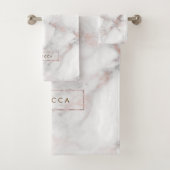 Roos-Gold en witte faux-marmer Bad Handdoek (Insitu)