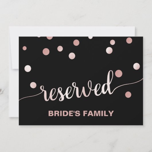 Roos Gold en zwart | Glam Wedding "Reserved"-teken Kaart (Voorkant)