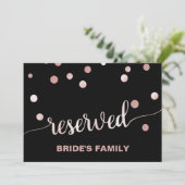 Roos Gold en zwart | Glam Wedding "Reserved"-teken Kaart (Staand voorkant)
