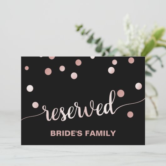 Roos Gold en zwart | Glam Wedding "Reserved"-teken Kaart (Staand voorkant)