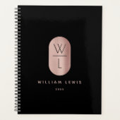 Roos Gold en zwart monogram Modern minimalist Planner (Voorkant)