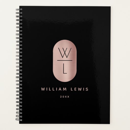 Roos Gold en zwart monogram Modern minimalist Planner (Voorkant)