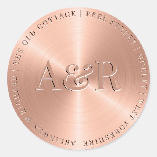 Roos Gold Envelope Sticker met monogram (Voorkant)