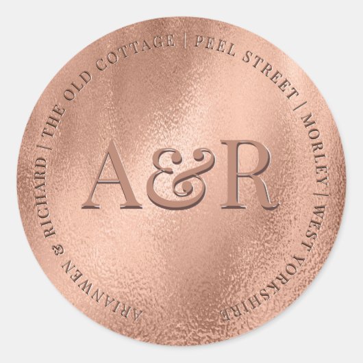 Roos Gold Envelope Sticker met monogram (Voorkant)