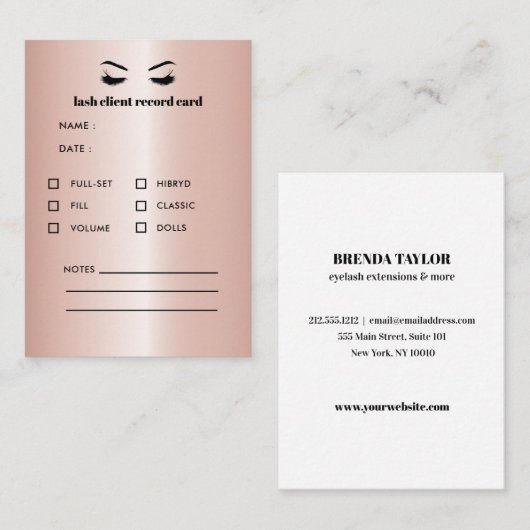 Roos Gold Eyelash Extension Client Consulting Visitekaartje (Voorkant / Achterkant)