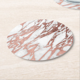 Roos Gold Faux Foil en White Marble Pattern Ronde Kartonnen Onderzetter