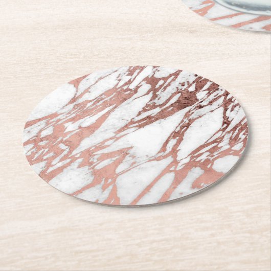 Roos Gold Faux Foil en White Marble Pattern Ronde Kartonnen Onderzetter (Gebogen)