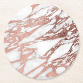 Roos Gold Faux Foil en White Marble Pattern Ronde Kartonnen Onderzetter (Voorkant)
