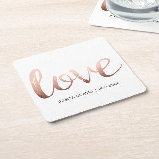 Roos Gold Faux Foil Love Vierkante Kartonnen Onderzetter
