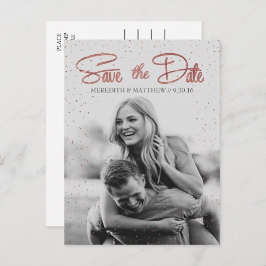 Roos Gold Faux Folie Save the Date Briefkaart (Voorkant / Achterkant)