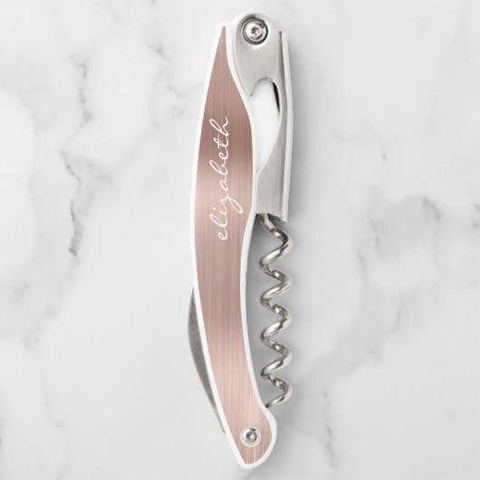 Roos Gold Faux, geborsteld metaal, aangepast scrip Kurkentrekker (Achterkant)