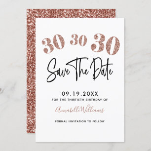 Roos Gold Faux Glitter 30e verjaardag Save The Date