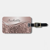 Roos Gold Faux Glitter Bling Personalized Metal Bagagelabel (Voorkant horizontaal)