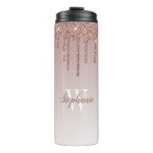 Roos Gold Faux Glitter Drip Sparkle Ombre Monogram Thermosbeker (Voorkant)