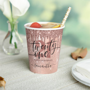 Roos Gold Faux Glitter & Foil 21st Birthday Papieren Bekers