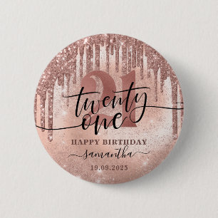 Roos Gold Faux Glitter & Folie 21ste verjaardag Ronde Button 5,7 Cm