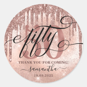 Roos Gold Faux Glitter & Folie 50e verjaardag Ronde Sticker