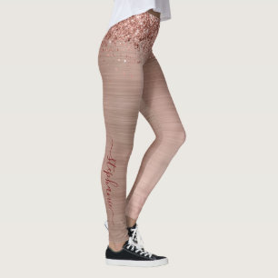 Roos Gold Faux-Glitter Girly Glam Monogram Leggings