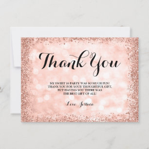 Roos Gold Faux Glitter Lights Sweet 16 Bedankkaart