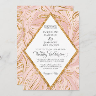 Roos Gold Faux Glitter Marble Blush Paper Weddensc Kaart