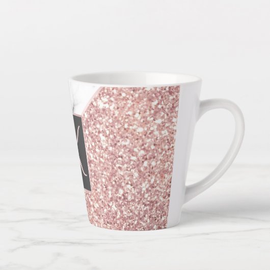 Roos Gold Faux Glitter Marble Monogrammed Latte Mok (Rechts)