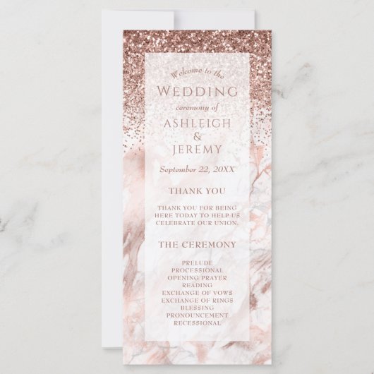 Roos Gold Faux Glitter Marble Wedding Program (Voorkant)