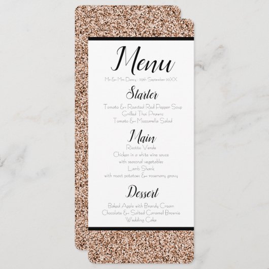 Roos Gold Faux Glitter Menu Kaart (Voorkant / Achterkant)