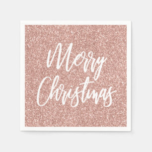 Roos Gold Faux Glitter Merry Kerstkalligrafie Servet