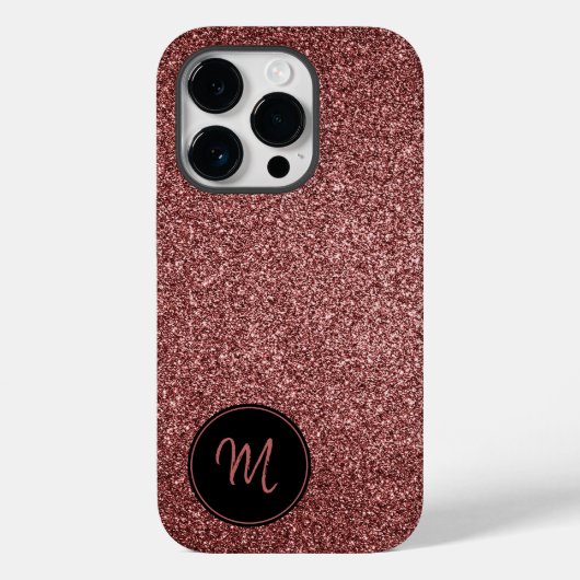 Roos Gold Faux Glitter Monogram Minimalist Sparkly Case-Mate iPhone Case (Achterkant)